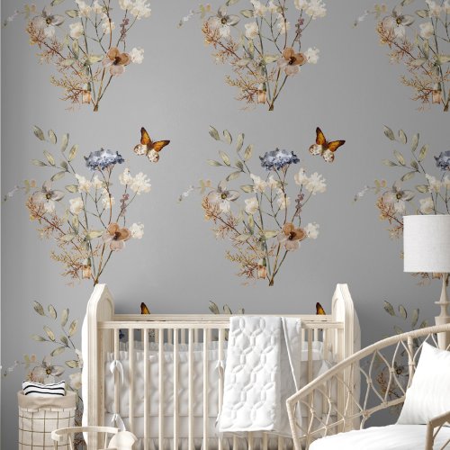 Boho Wildflower Butterfly Floral  Wallpaper