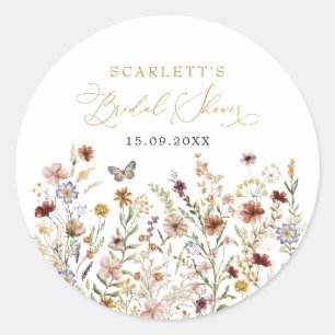 Boho Wildflower Butterfly Meadow Bridal Shower Classic Round Sticker