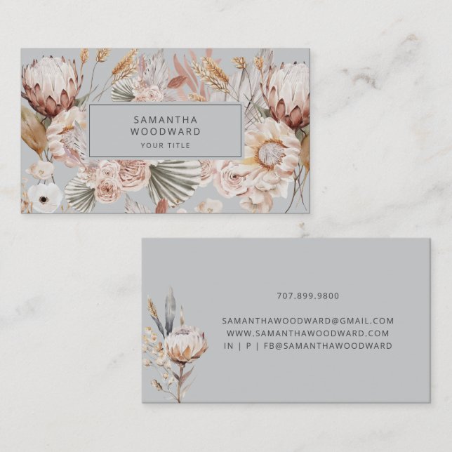 Boho Wildflower Cream Terracotta Gray Professional Business Card (Front/Back)
