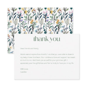 Boho Wildflower Custom Message Bridal Shower Thank You Card