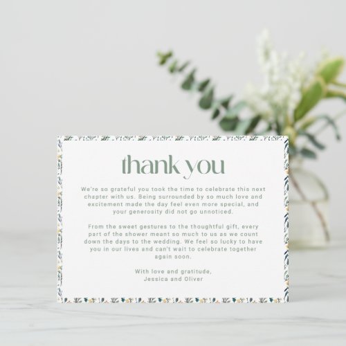 Boho Wildflower Custom Message Bridal Shower Thank You Card