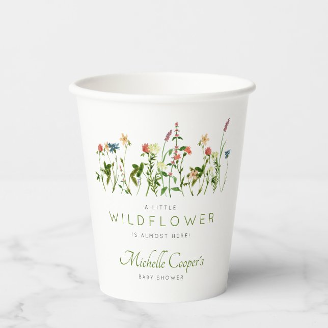 Boho Wildflower Cute Baby Shower Napkins Paper Cups (Front)
