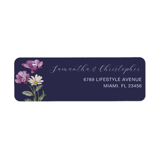 Boho Wildflower Dark Purple Address Label (Front)