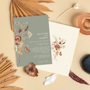 BOHO Wildflower Dried Floral Moss Bridal Shower Invitation