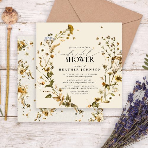 Boho Wildflower Dried Flower Wreath Bridal Shower Invitation