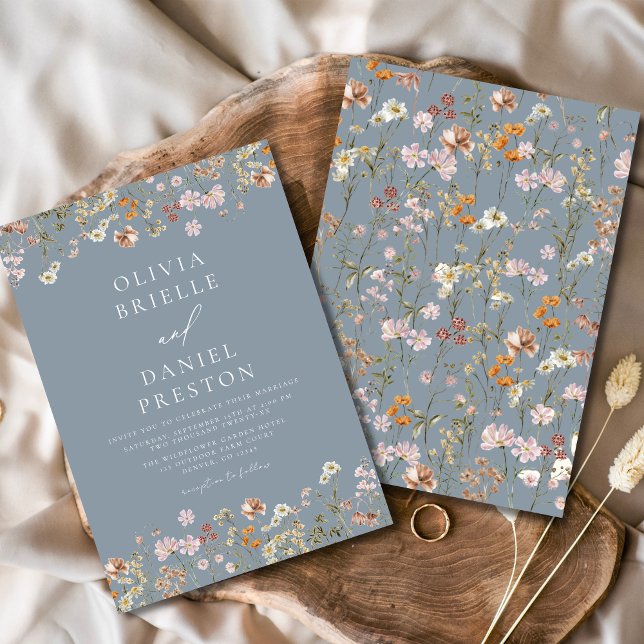 Boho Wildflower Dusty Blue Garden Wedding Invitation (Creator Uploaded)