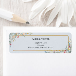 Boho Wildflower Dusty Blue Wedding Return Address Label