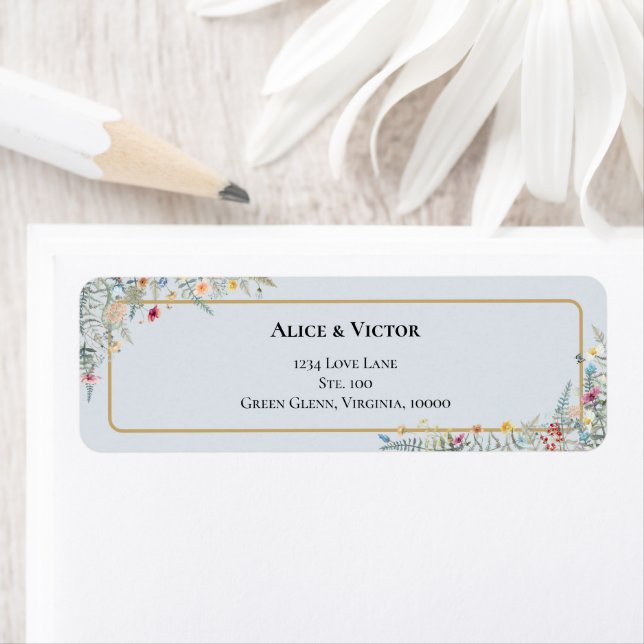 Boho Wildflower Dusty Blue Wedding Return Address Label (Insitu)
