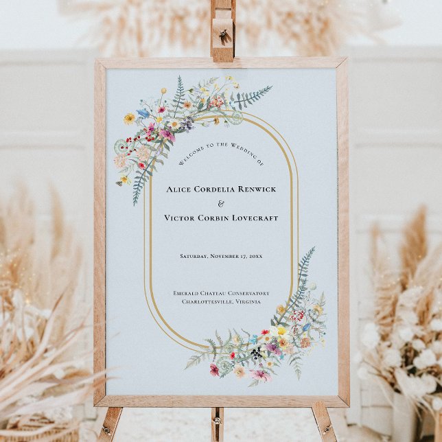 Boho Wildflower Dusty Blue Wedding Welcome Sign (Creator Uploaded)