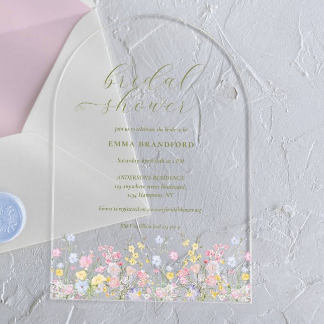 Boho Wildflower Elegant Bridal Shower  Acrylic Invitations (Creator Uploaded)