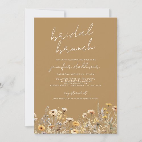 Boho Wildflower Elegant Bridal Shower Brunch Invitation