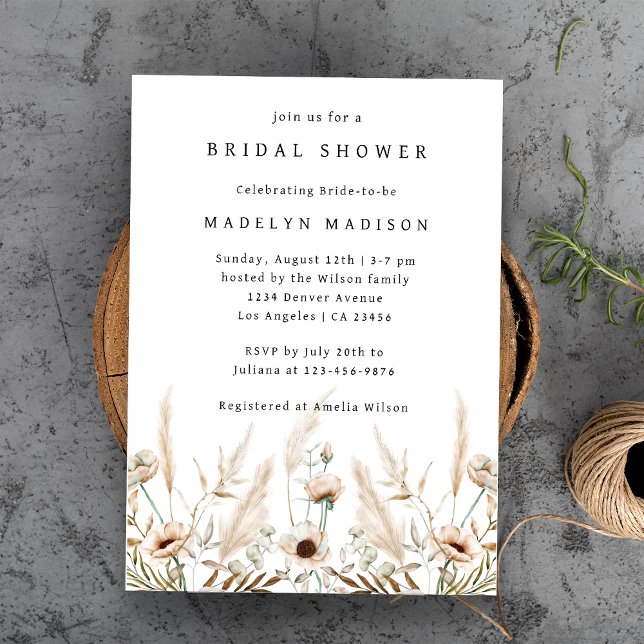 Boho Wildflower Elegant Bridal Shower Invitation (Boho Wildflower Elegant Bridal Shower Invitation
)