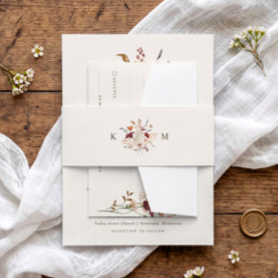 Boho Wildflower Elegant Fall Wedding Invitation Belly Band