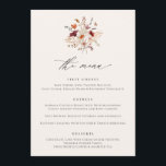 Boho Wildflower Elegant Fall Wedding Menus<br><div class="desc">Elevate your fall wedding dining experience with our Elegant Boho Wildflower Wedding Menus. Printed on a charming cream background, these 5x7 menus beautifully showcase the enchanting allure of wildflowers, setting the perfect tone for your elegantly bohemian-inspired celebration. With exquisite details and rich fall colors, the wildflower design adds an elegant...</div>