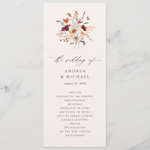 Boho Wildflower Elegant Fall Wedding Program