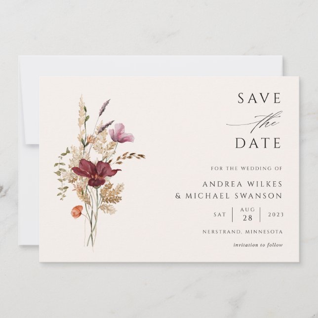 Boho Wildflower Elegant Fall Wedding Save The Date (Front)