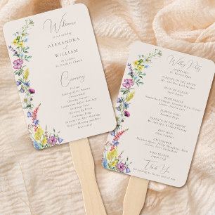 Boho Wildflower Elegant Modern Wedding Program Hand Fan