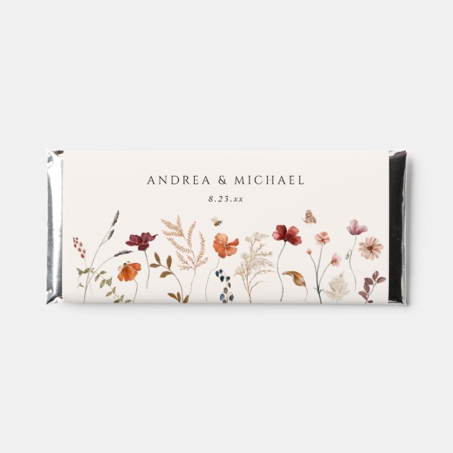 Boho Wildflower Elegant Wedding Candy Hershey Bar Favors (Front)