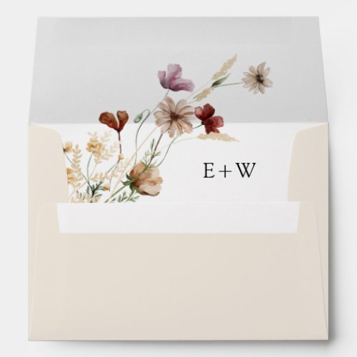 Boho Wildflower Elegant Wedding Envelope