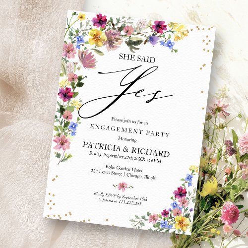 Boho Wildflower Engagement Party Invitation