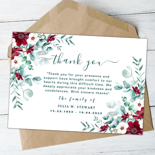 Boho Wildflower Eucalyptus Funeral Thank You Note Card (Creator Uploaded)