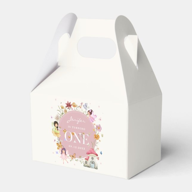 Boho Wildflower Fairy 1st Birthday Party Favor Boxes (Front Side)
