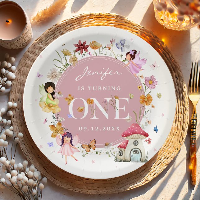 Boho Wildflower Fairy 1st Birthday Party Paper Plates (Creator Uploaded)