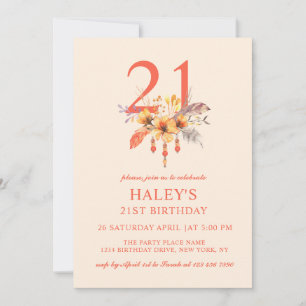 Boho Wildflower Fall Autumn Floral 21st Birthday Invitation