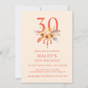 Boho Wildflower Fall Autumn Floral 30TH Birthday Invitation