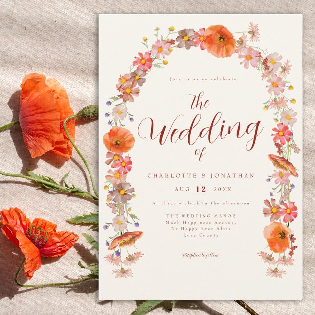 Boho Wildflower Fall Wedding Invitation (Boho wildflower arch wedding inviation earthy tones)