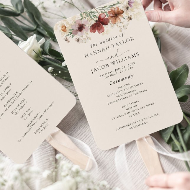Boho Wildflower Fall Wedding Program Hand Fan (Creator Uploaded)