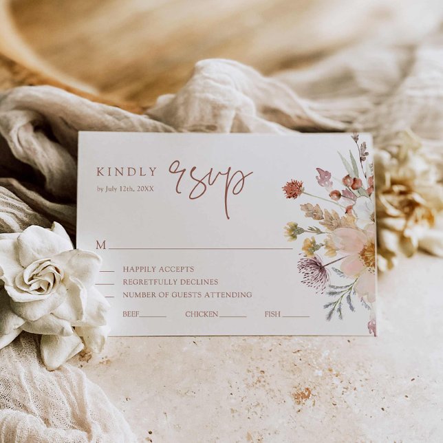 Boho Wildflower Fall Wedding RSVP Card (Wildflower boho Wedding Rsvp Card)