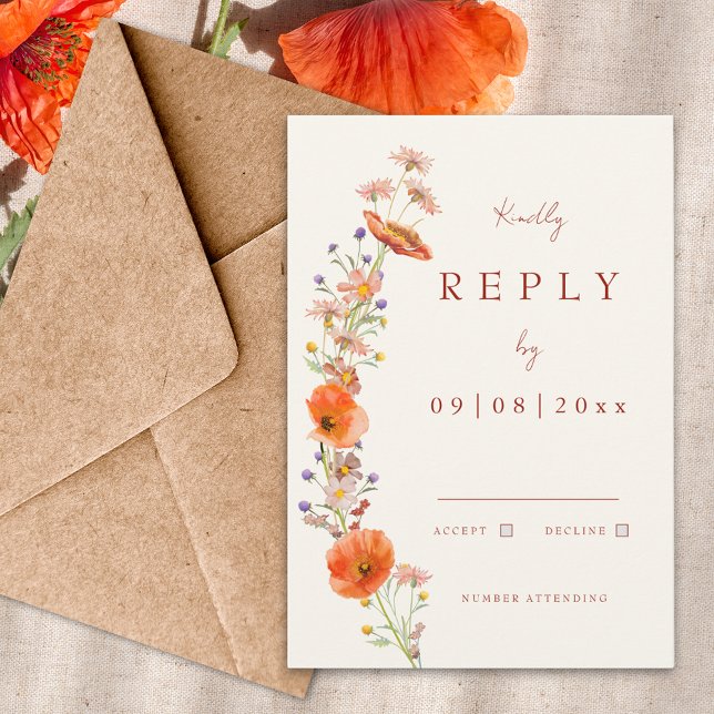 Boho Wildflower Fall Wedding RSVP Card (Boho wildflower fall wedding invitation rsvp enclosure card)