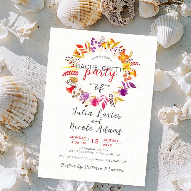 Boho Wildflower Fall Wreath Bachelorette Party Invitation (Creator Uploaded)