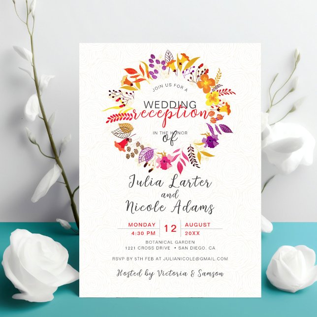 Boho Wildflower Fall Wreath Wedding Reception Invitation (Creator Uploaded)