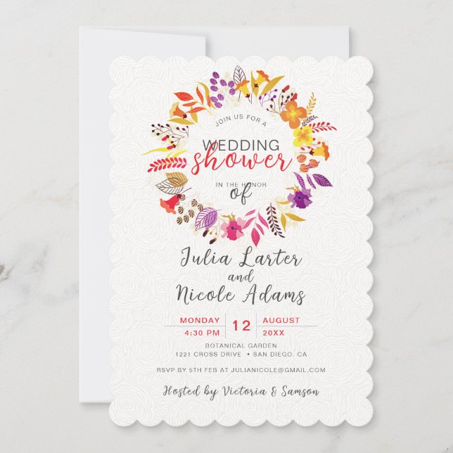 Boho Wildflower Fall Wreath Wedding Shower Invitation (Front)