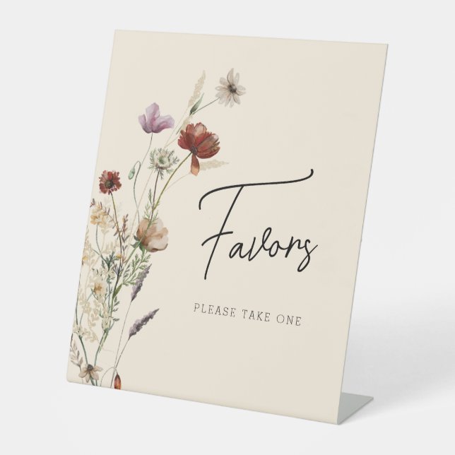 Boho Wildflower Favors Bridal Shower Pedestal Sign (Front)