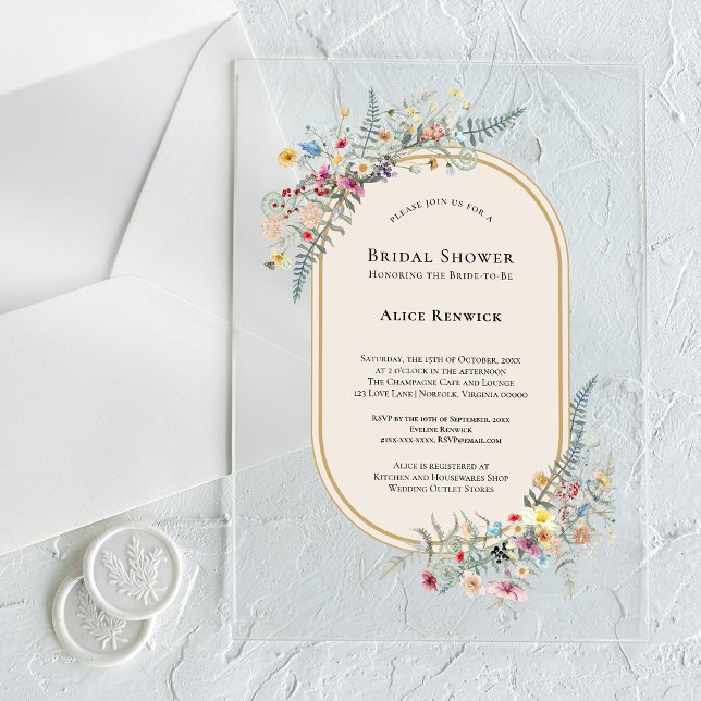 Boho Wildflower Fern Beige Bridal Shower Acrylic Invitations (Creator Uploaded)