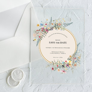 Boho Wildflower Fern Beige Save the Date