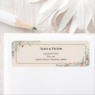 Boho Wildflower Fern Beige Wedding Return Address Label