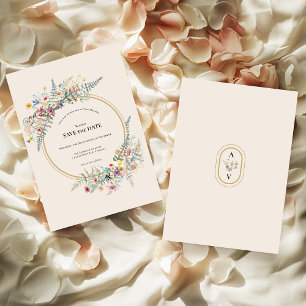 Boho Wildflower Fern Beige Wedding Save The Date