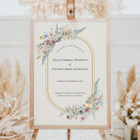 Boho Wildflower Fern Beige Wedding Welcome Sign