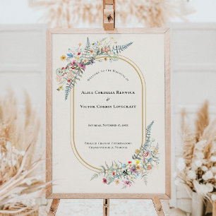 Boho Wildflower Fern Beige Wedding Welcome Sign