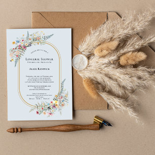 Boho Wildflower Fern Dusty Blue Lingerie Shower Invitation