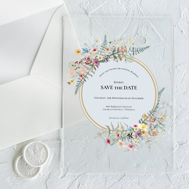 Boho Wildflower Fern Dusty Blue Save the Date (Creator Uploaded)