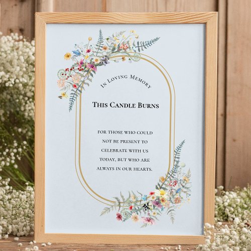 Boho Wildflower Fern Dusty Blue This Candle Burns Poster