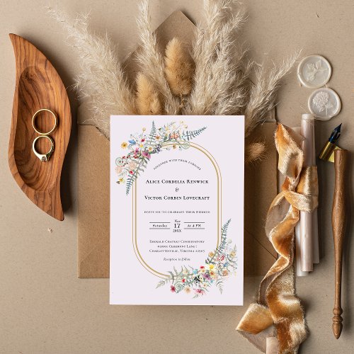 Boho Wildflower Fern Lavender Wedding Invitation