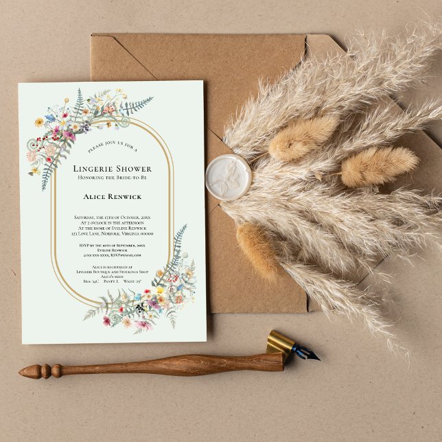 Boho Wildflower Fern Mint Green Lingerie Shower Invitation (Creator Uploaded)