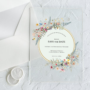 Boho Wildflower Fern Mint Green Save the Date