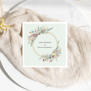 Boho Wildflower Fern Mint Green Wedding Napkins
